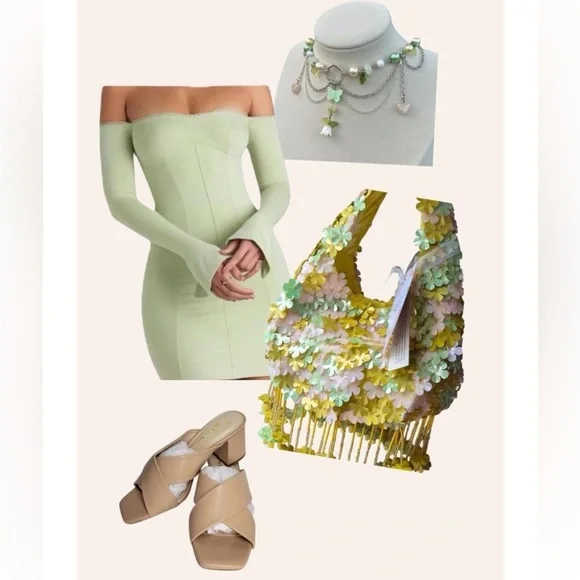 Oh Polly Suki Lace Trim Off-Shoulder Pastel Mini Dress - Whimsical Cottagecore - Picture 3 of 10